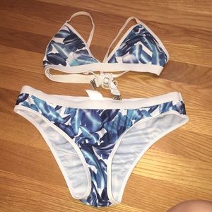 Blue and white bikini